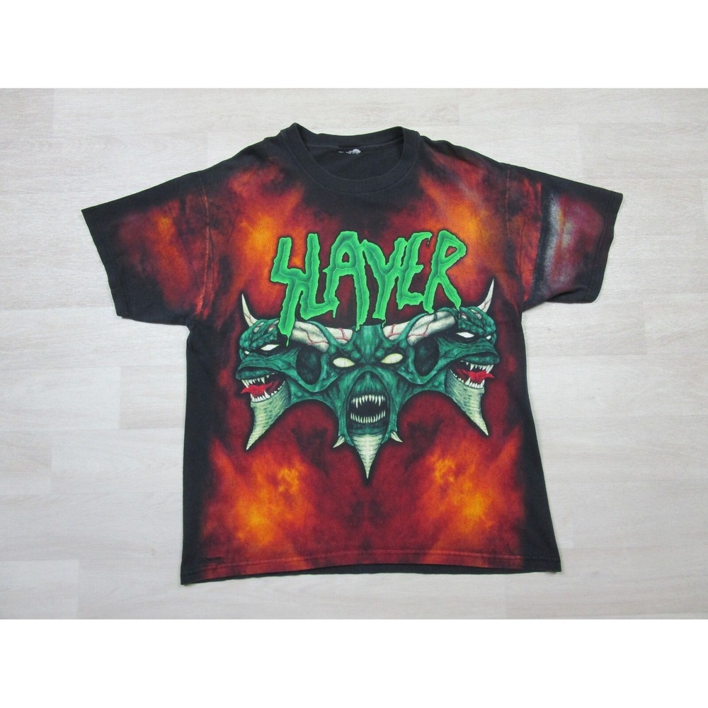 Slayer Vintage AOP T Shirt (L) 90s Diabolus on Tour Band 3-Headed Devil Fire